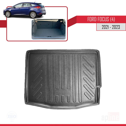 Flexibele Kofferbakmat Compatible met Ford Focus 3 (C346) HB Post-Facelift 2015-2018 Achter Bagageruimte Zwart