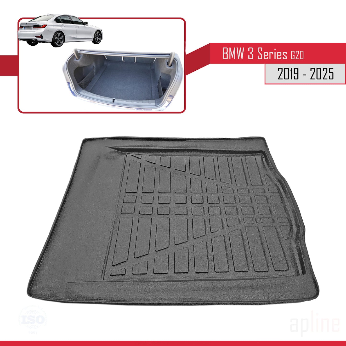 Compatible avec BMW Série 3 (G20) 2019-2025 Flexible Tapis de Coffre Plancher de Chargement Noir