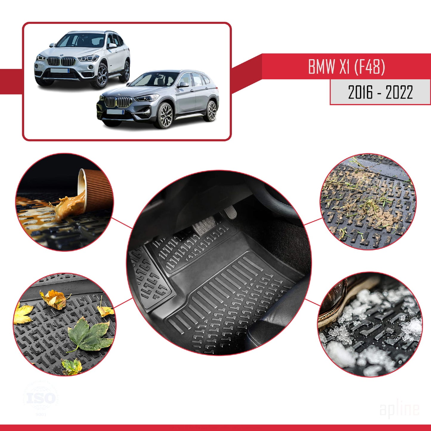 4D Rubbermatten Compatible met BMW X1 (F48) 2016-2022 Zwart