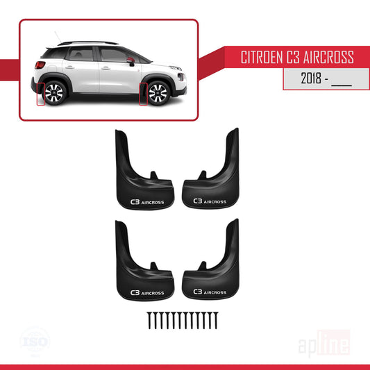 Spatborden Compatible met Citroen C3 Aircross (A88) 2018-2024 Voertuig Voor Achter Set 4 Stukken Zwart