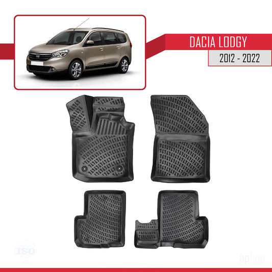 4D Rubbermatten Compatible met Dacia Lodgy (J92) 2012-2022-2024 Zwart