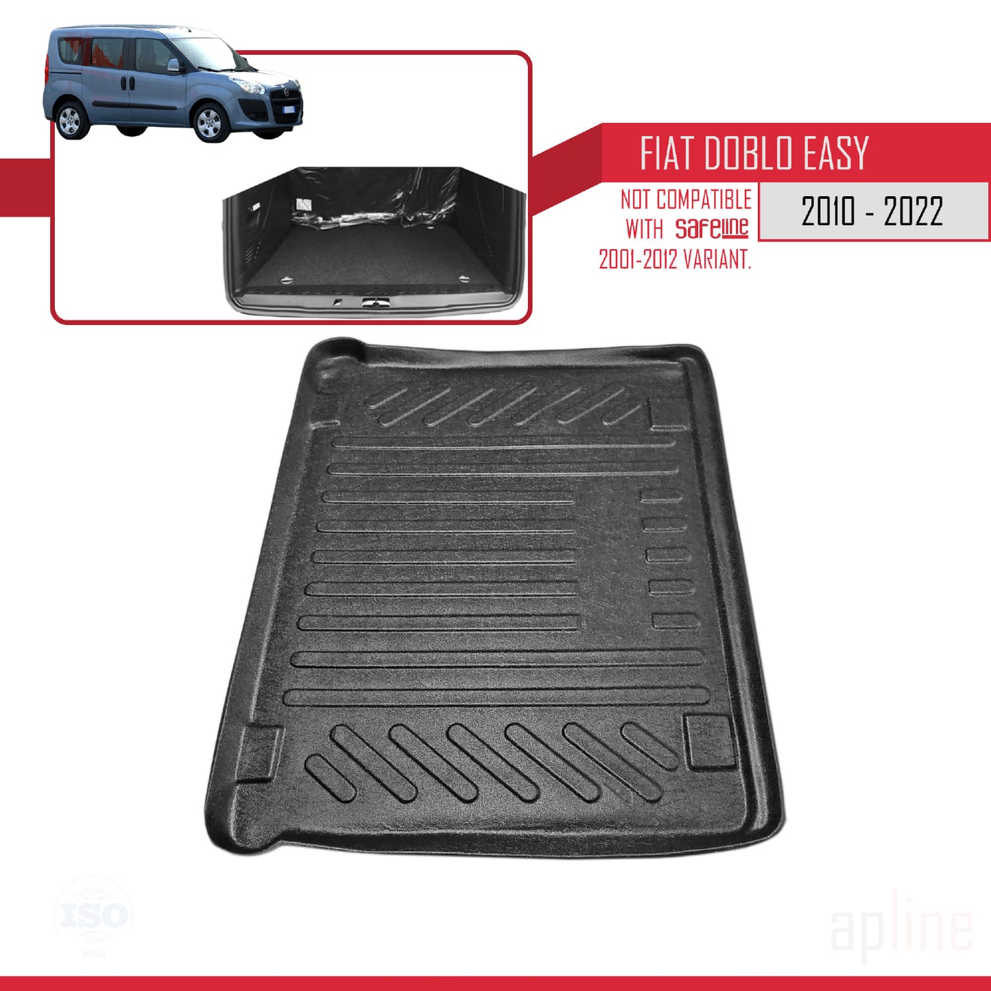 Compatible avec Fiat Doblo 2 Easy 2010-2022 Flexible Tapis de Coffre Plancher de Chargement Noir