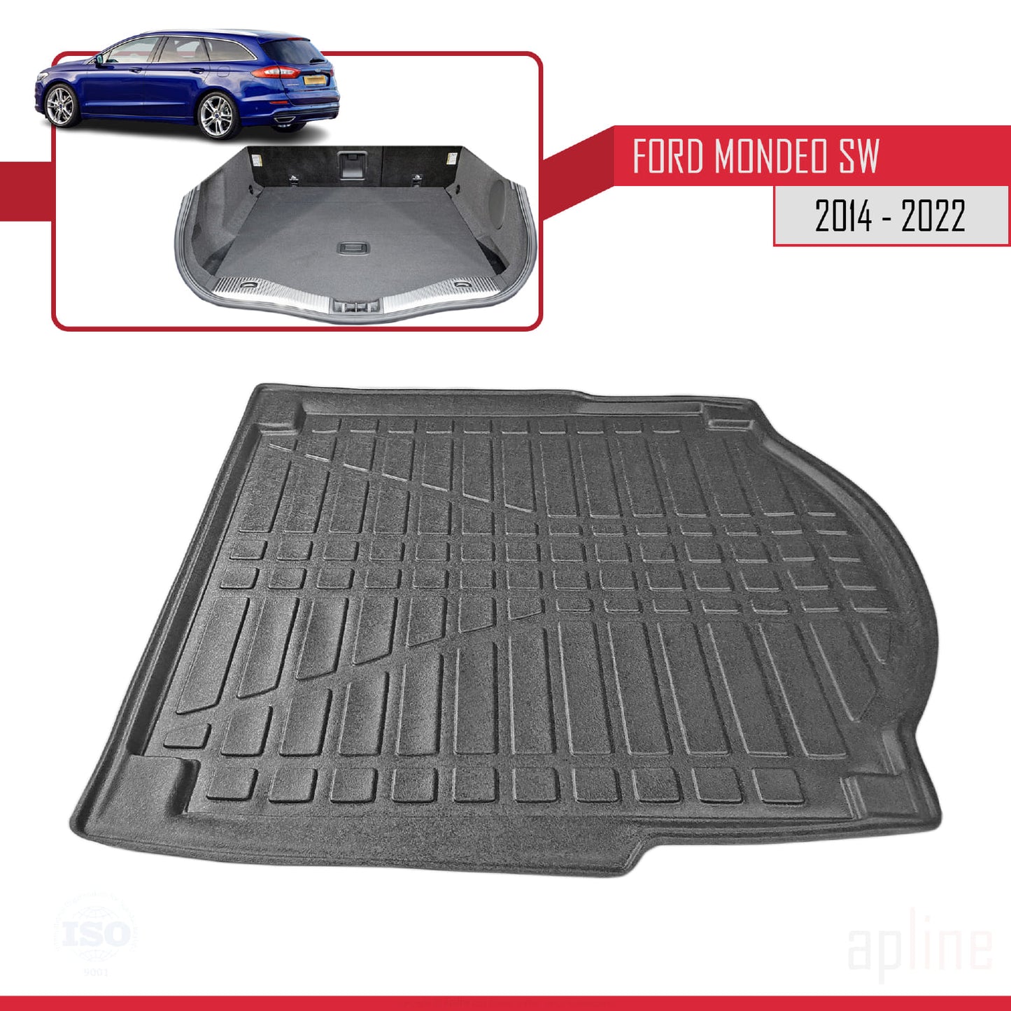 Compatible with Ford Mondeo 4 (CD391) SW 2014-2022 Flexible Trunk Mats Cargo Liner Black
