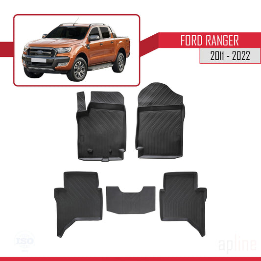4D Rubbermatten Compatible met Ford Ranger (P375) 2011-2022 Zwart