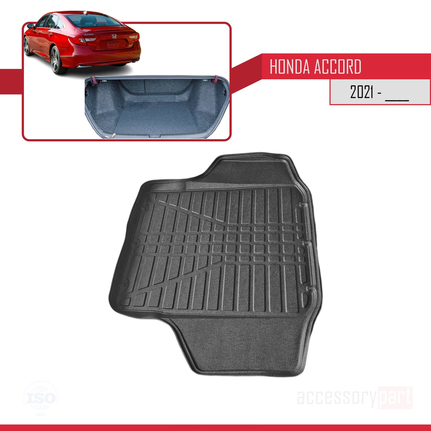 Compatible avec Honda Accord X Post-Facelift 2021-2023 Flexible Tapis de Coffre Plancher de Chargement Noir