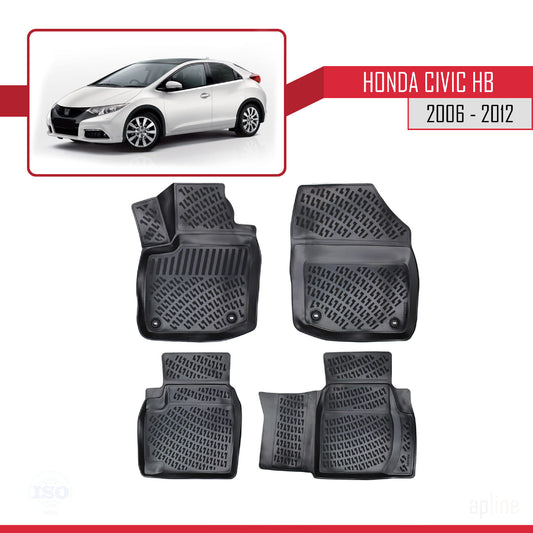 4D Rubbermatten Compatible met Honda Civic HB 2012-2015 Zwart
