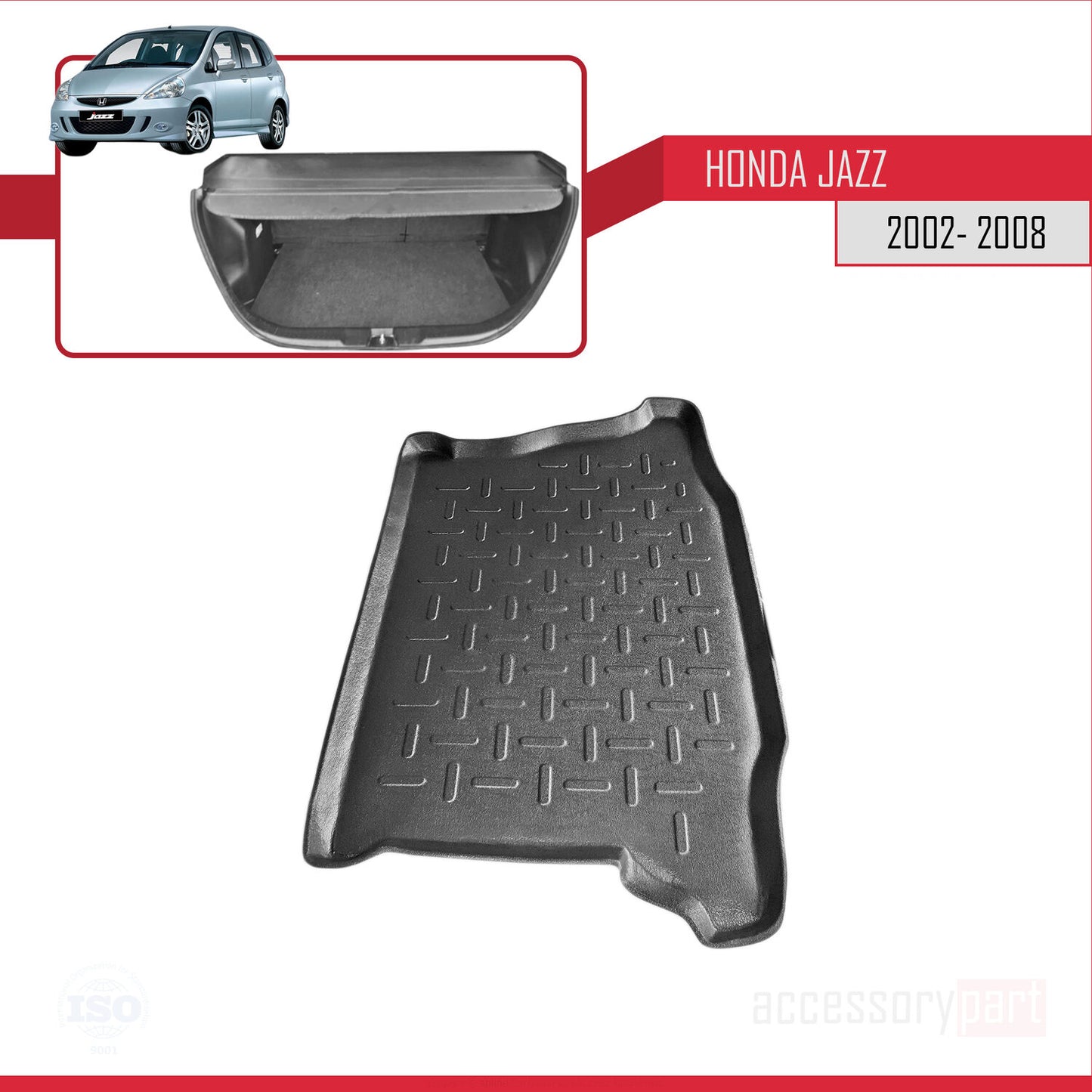 Flexibele Kofferbakmat Compatible met Honda Jazz (GD) 2002-2008 Achter Bagageruimte Zwart