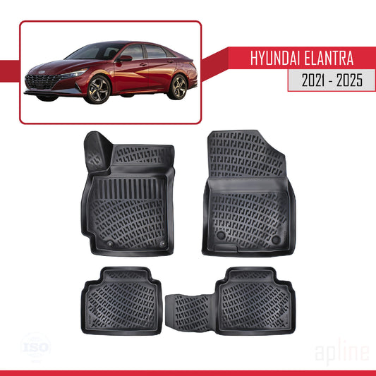 4D Rubbermatten Compatible met Hyundai Elantra 7 2021-2025 Zwart
