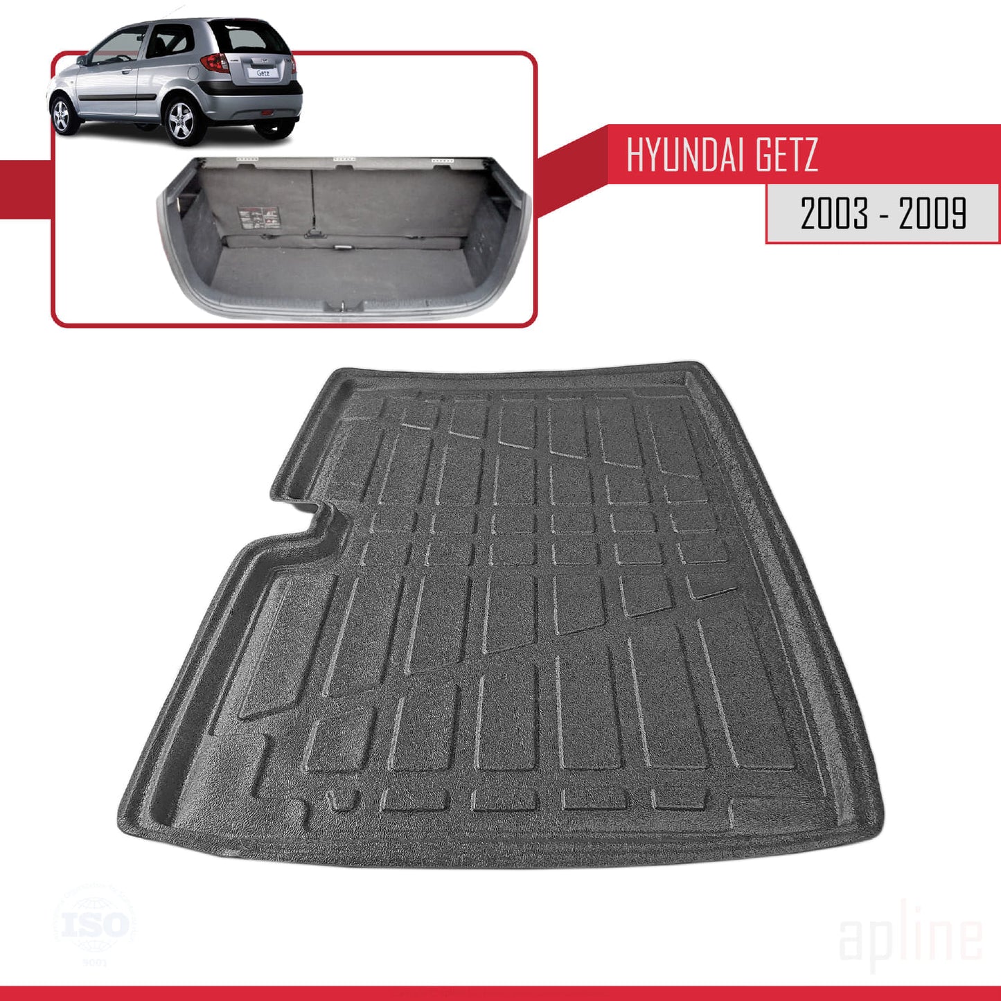 Kofferbakmat voor Hyundai Getz 2003-2016 Flexibele Achter Bagageruimte ZWART