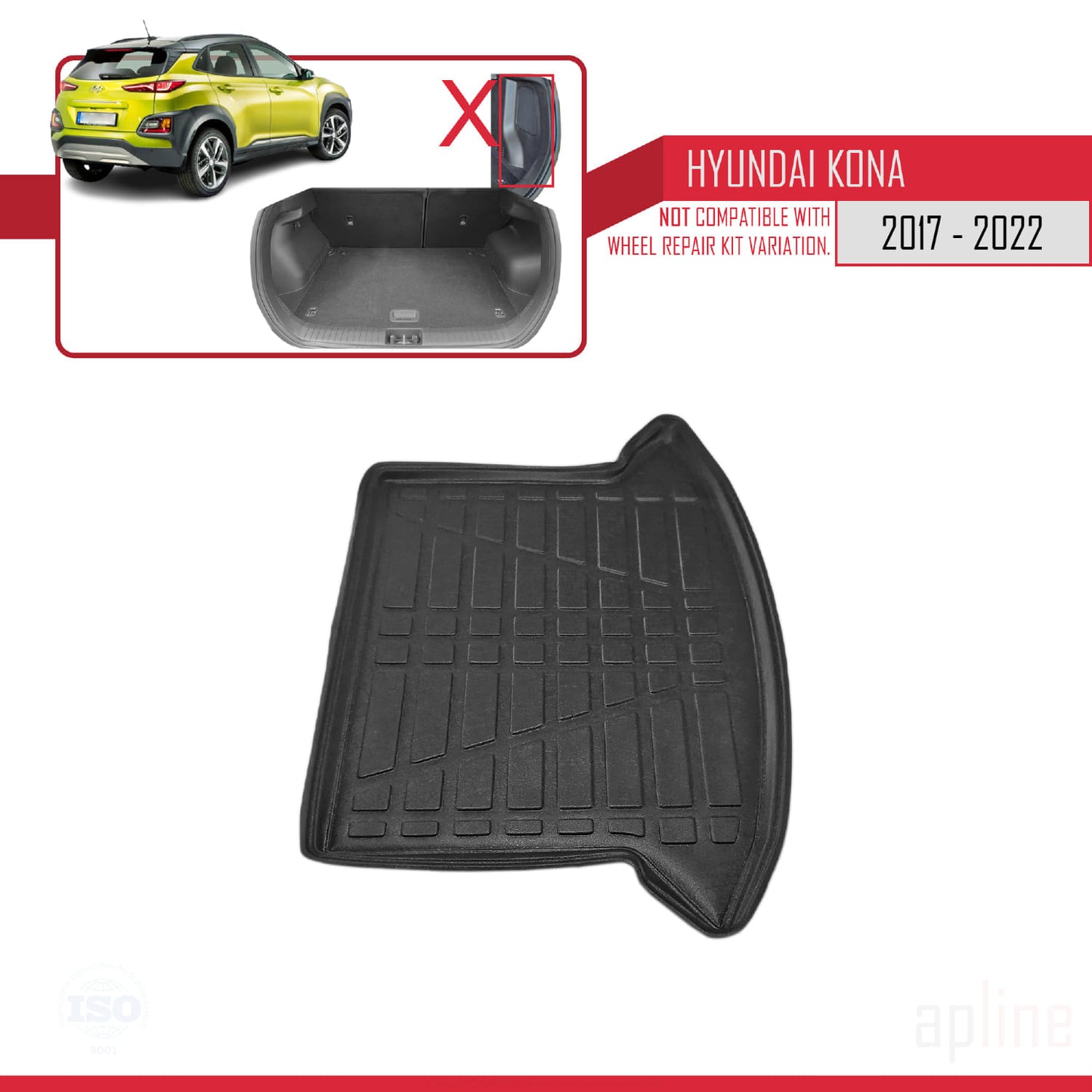 Compatible with Hyundai Kona (OS) 2017-2022 Flexible Trunk Mats Cargo Liner Black