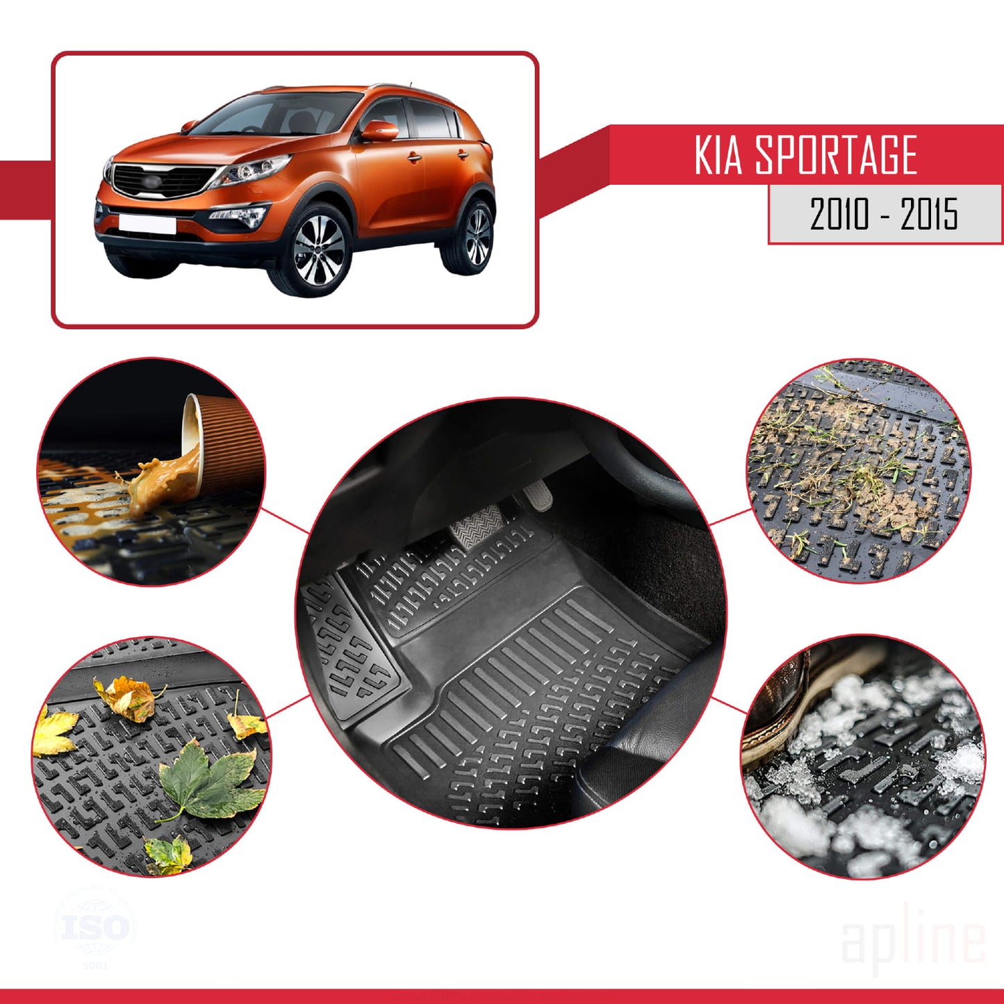 Compatible with Kia Sportage 3 (SL) 2010-2015 4D Car mats Black