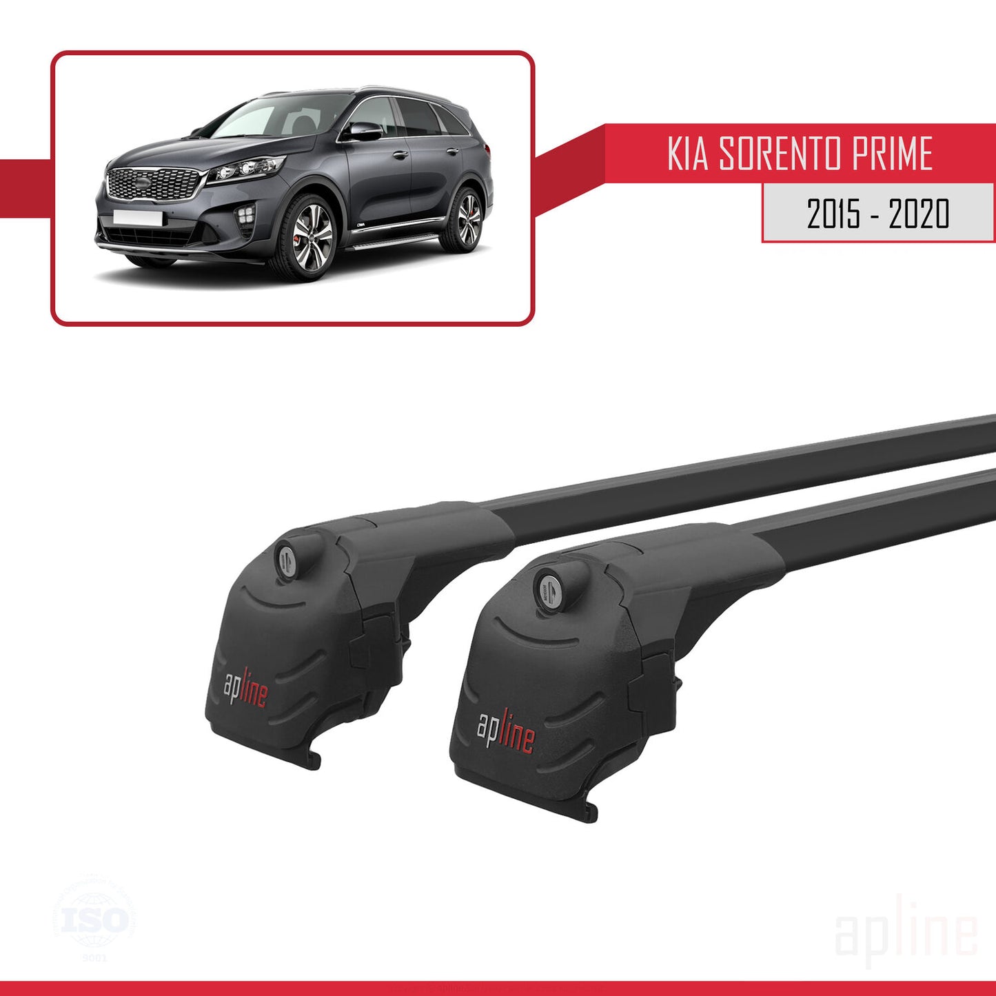 Compatible with Kia Sorento 3 (UM) Prime 2015-2020 ACE-2 Car Roof Rack Cross Bar Black Aluminium 2 Bars