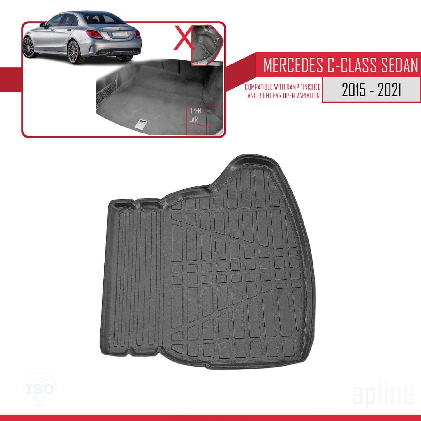 Compatible with Mercedes C Class 4 (W205) 2015-2021 Flexible Trunk Mats Cargo Liner Black