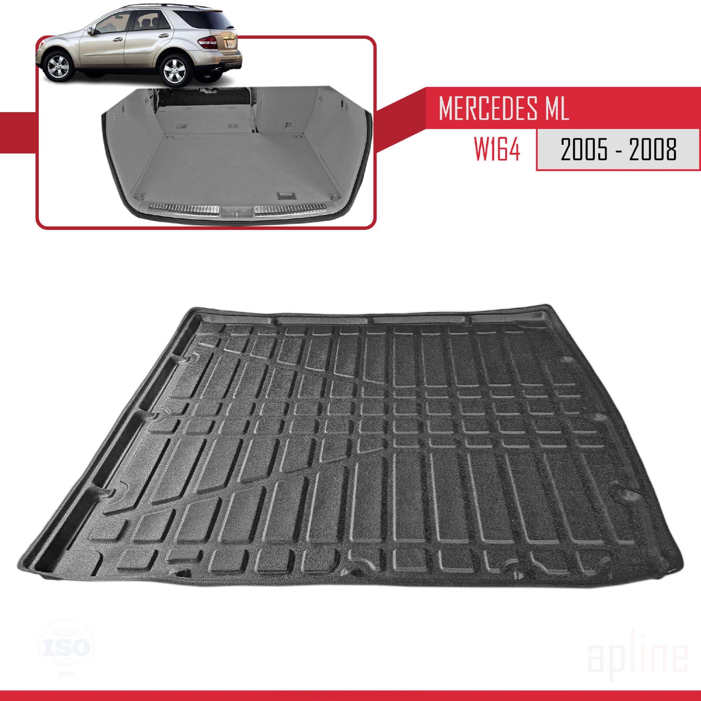 Compatible with Mercedes M Class 2 (W164) 2005-2008 Flexible Trunk Mats Cargo Liner Black