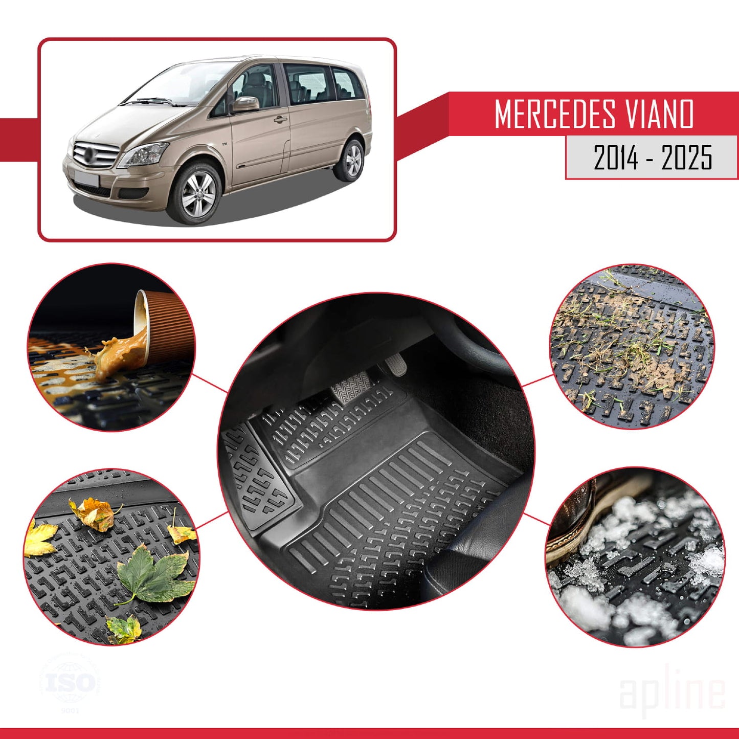 4D Rubbermatten Compatible met Mercedes Viano 3 (W447) 2014-2025 Zwart