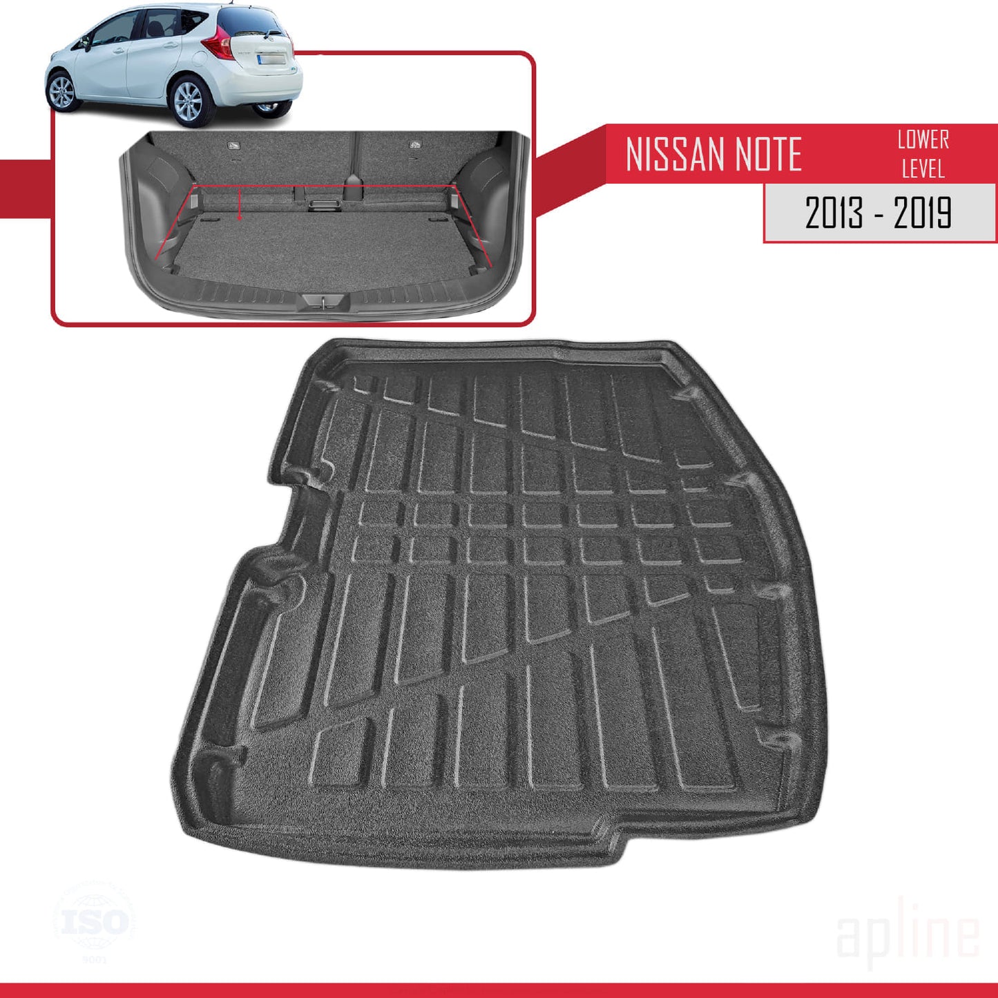 Kofferbakmat voor Nissan Note 2014-2019 Flexibele Achter Bagageruimte ZWART