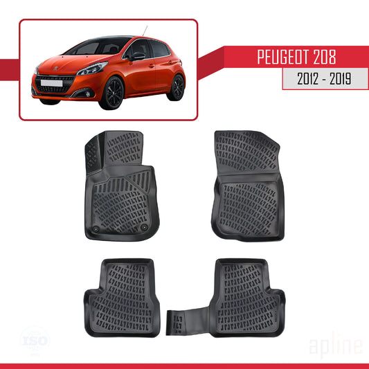 4D Rubbermatten Compatible met Peugeot 208 (A9) 2012-2019 Zwart