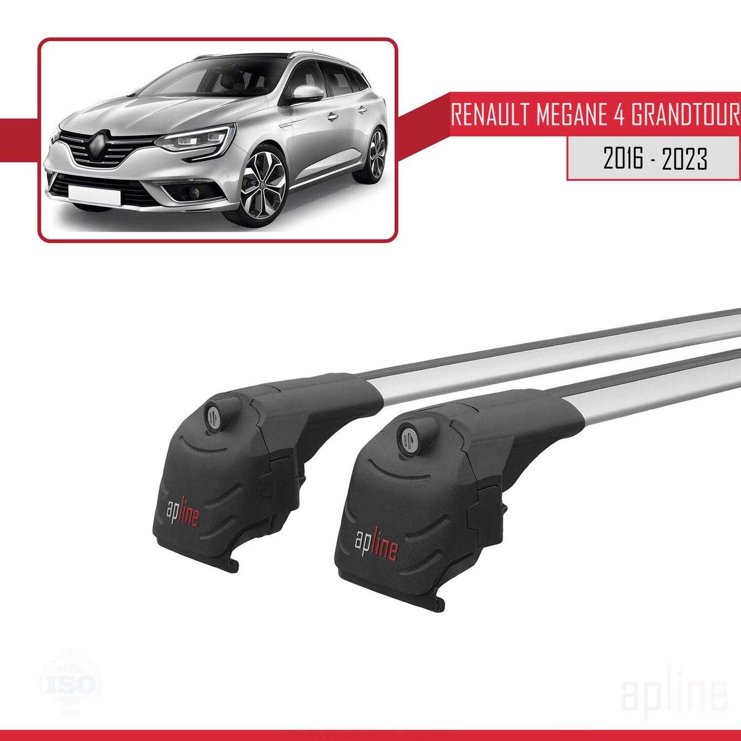 Compatible avec Renault Megane 4 (KFB) Grandtour 2016-2023 ACE-2 Barres de Toit Railing Porte-Bagages de Voiture Gris Aluminium 2 Barres