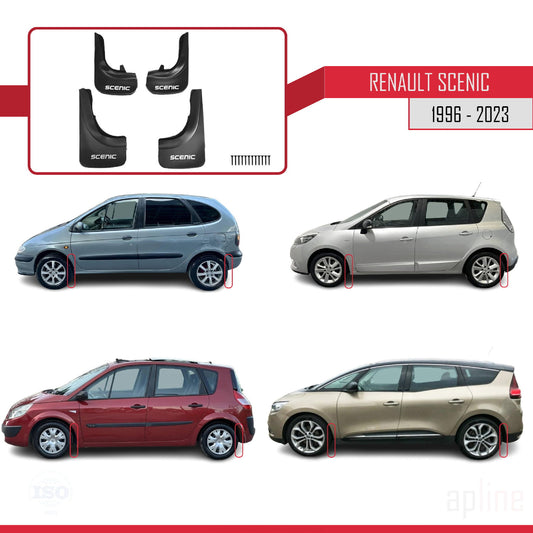 Spatborden Compatible met Renault Scenic 1996-2023 Voertuig Voor Achter Set 4 Stukken Zwart