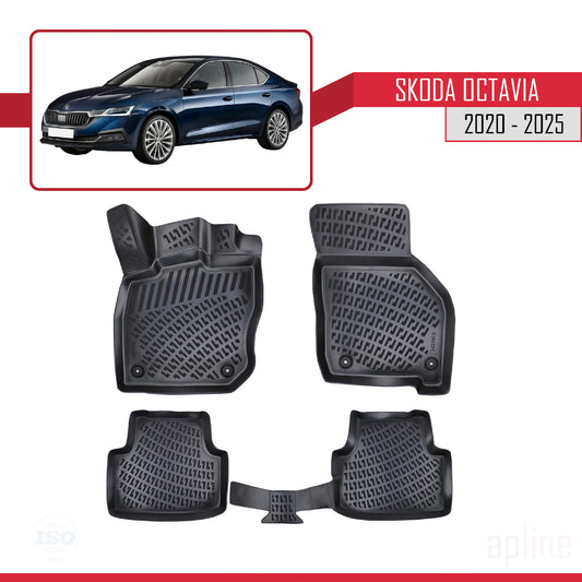 4D Rubbermatten Compatible met Skoda Octavia 4 (NX) 2020-2025 Zwart