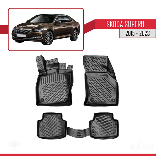 4D Rubbermatten Compatible met Skoda Superb 3 (3V) Post-Facelift 2020-2023 Zwart