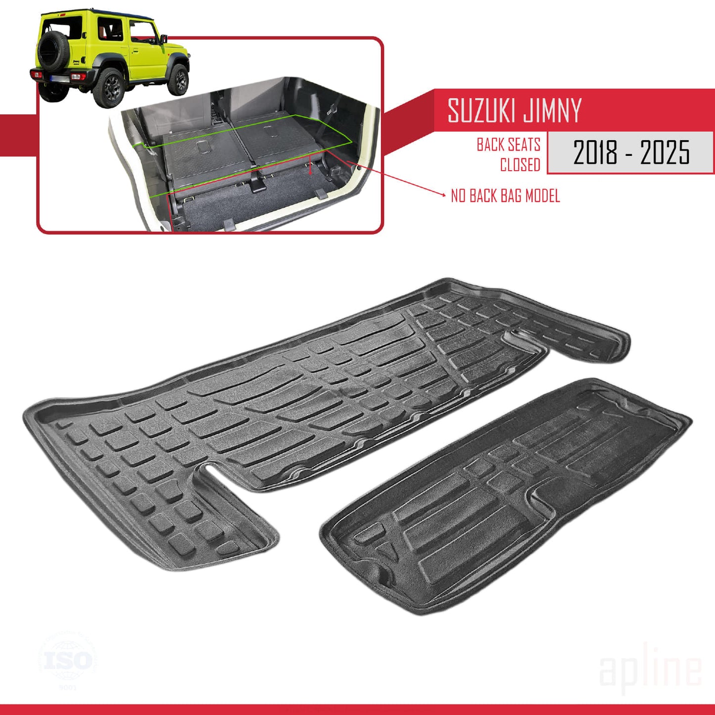 Flexibele Kofferbakmat Compatible met Suzuki Jimny 4 2018-2025 Achter Bagageruimte Zwart2 Pcs