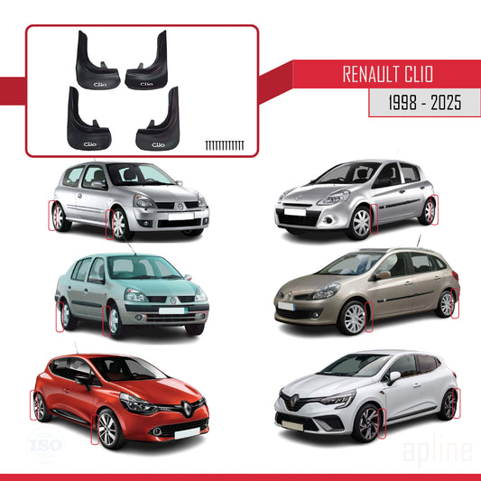 Spatborden Compatible met Renault Clio 1998-2025 Voertuig Voor Achter Set 4 Stukken Zwart