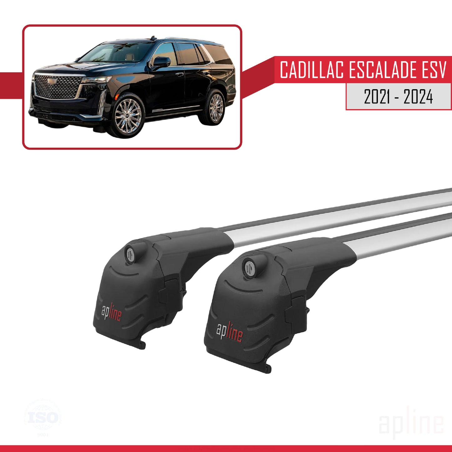 Compatible avec Cadillac Escalade ESV 2021-2024 ACE-2 Barres de Toit Railing Porte-Bagages de Voiture Gris Aluminium 2 Barres