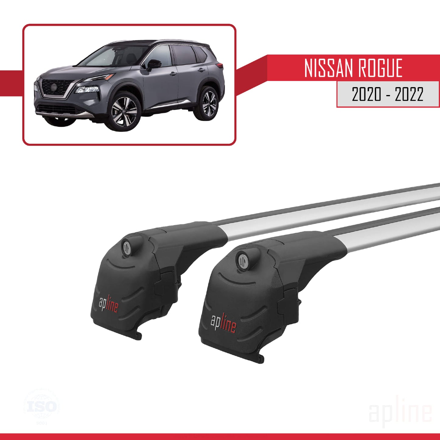 Compatible avec Nissan Rogue 2020-2022 ACE-2 Barres de Toit Railing Porte-Bagages de Voiture Gris Aluminium 2 Barres