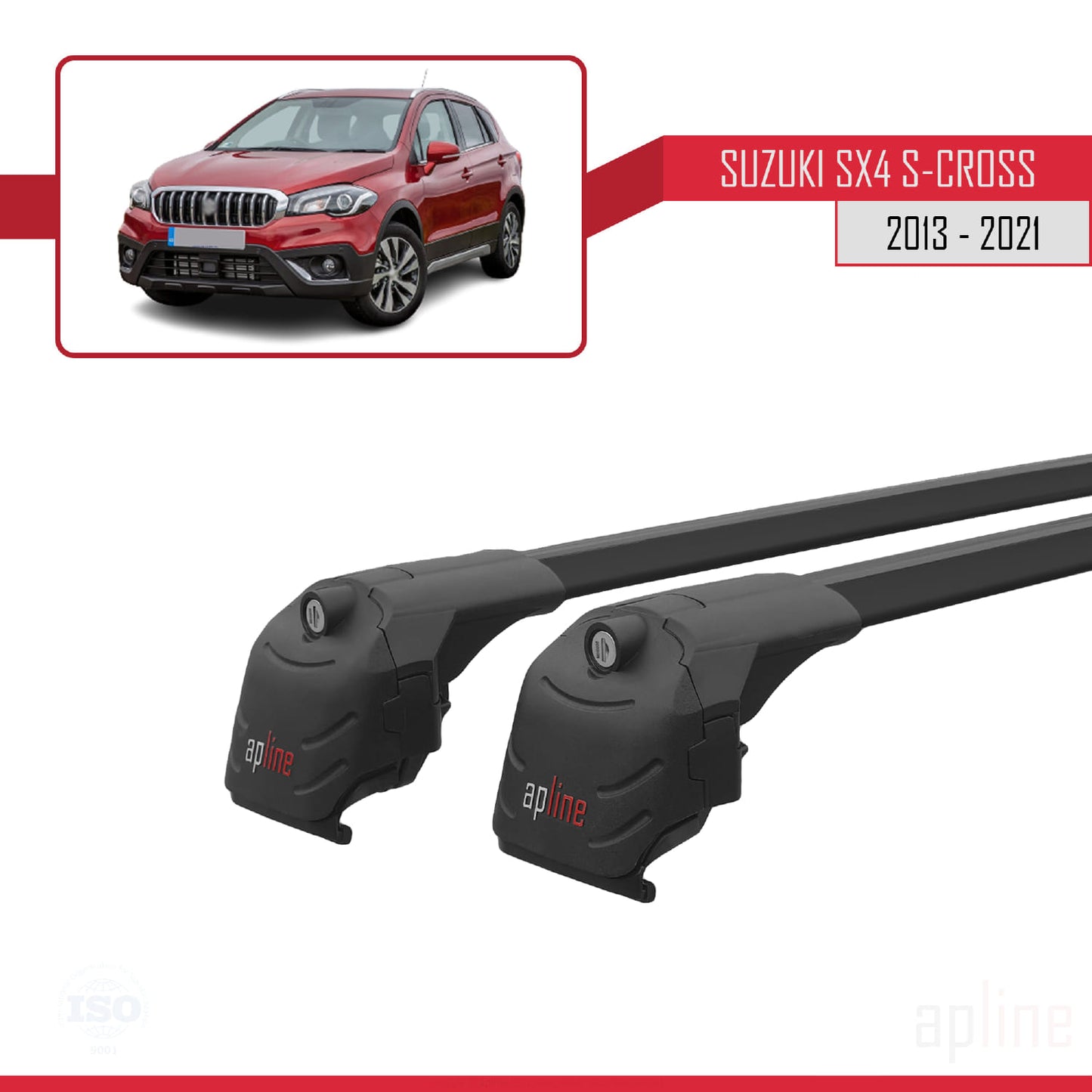 ACE-2 Dakdrager bagagedrager compatibel met Suzuki SX4 S-Cross 3 (JYB) 2013-2021 Spoorstaven Zwart Aluminium 2 Staven