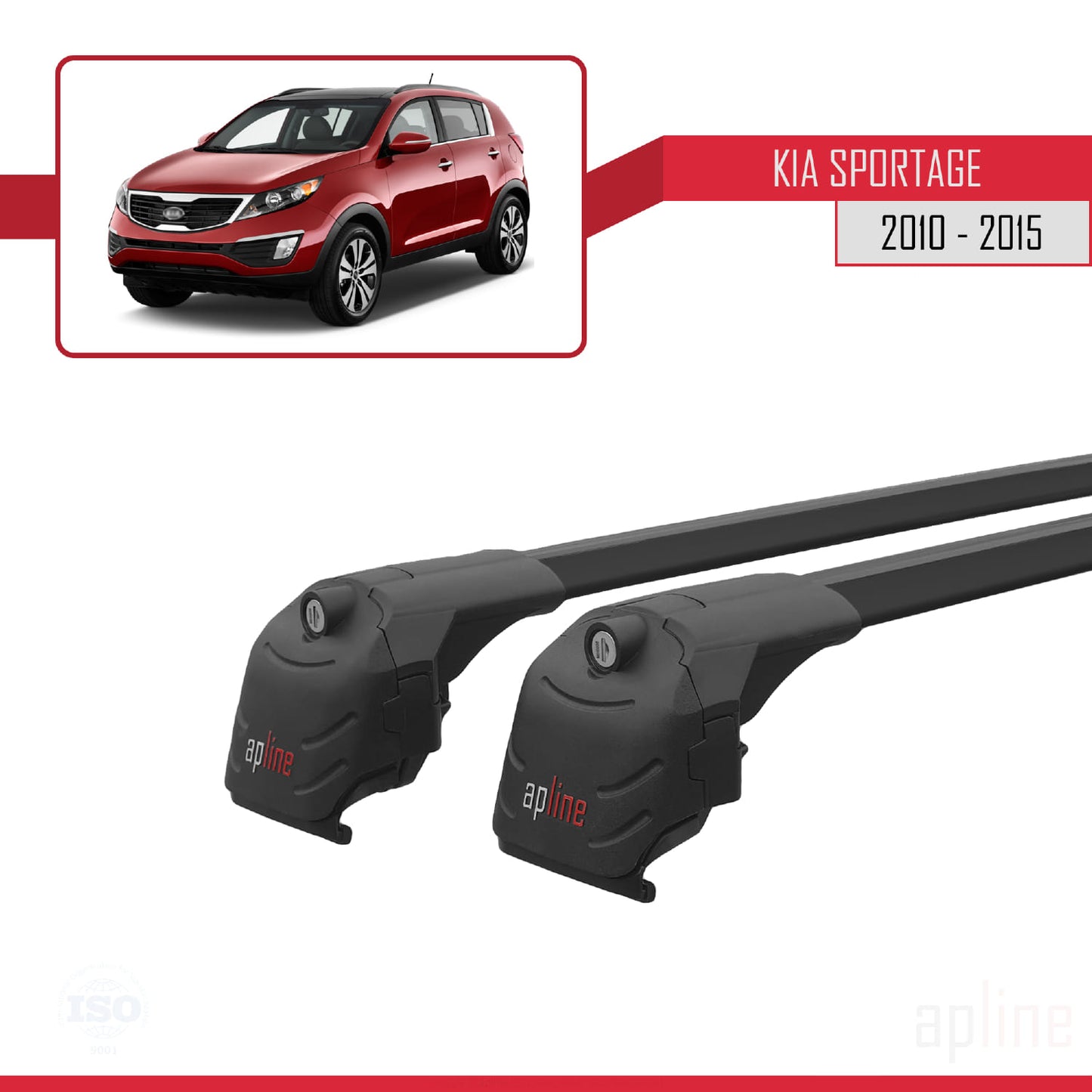 ACE-2 Dakdrager bagagedrager compatibel met Kia Sportage 3 (SL) 2010-2015 Spoorstaven Zwart Aluminium 2 Staven
