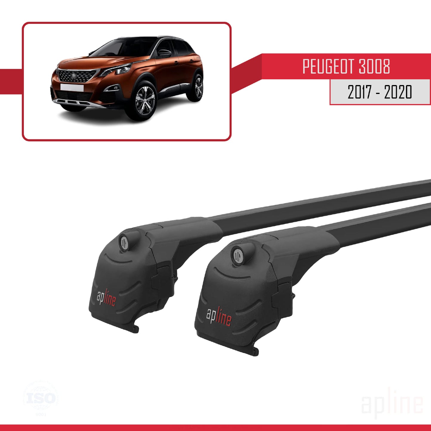Compatible with Peugeot 3008 II (P84) Pre-Facelift 2017-2020 ACE-2 Car Roof Rack Cross Bar Black Aluminium 2 Bars