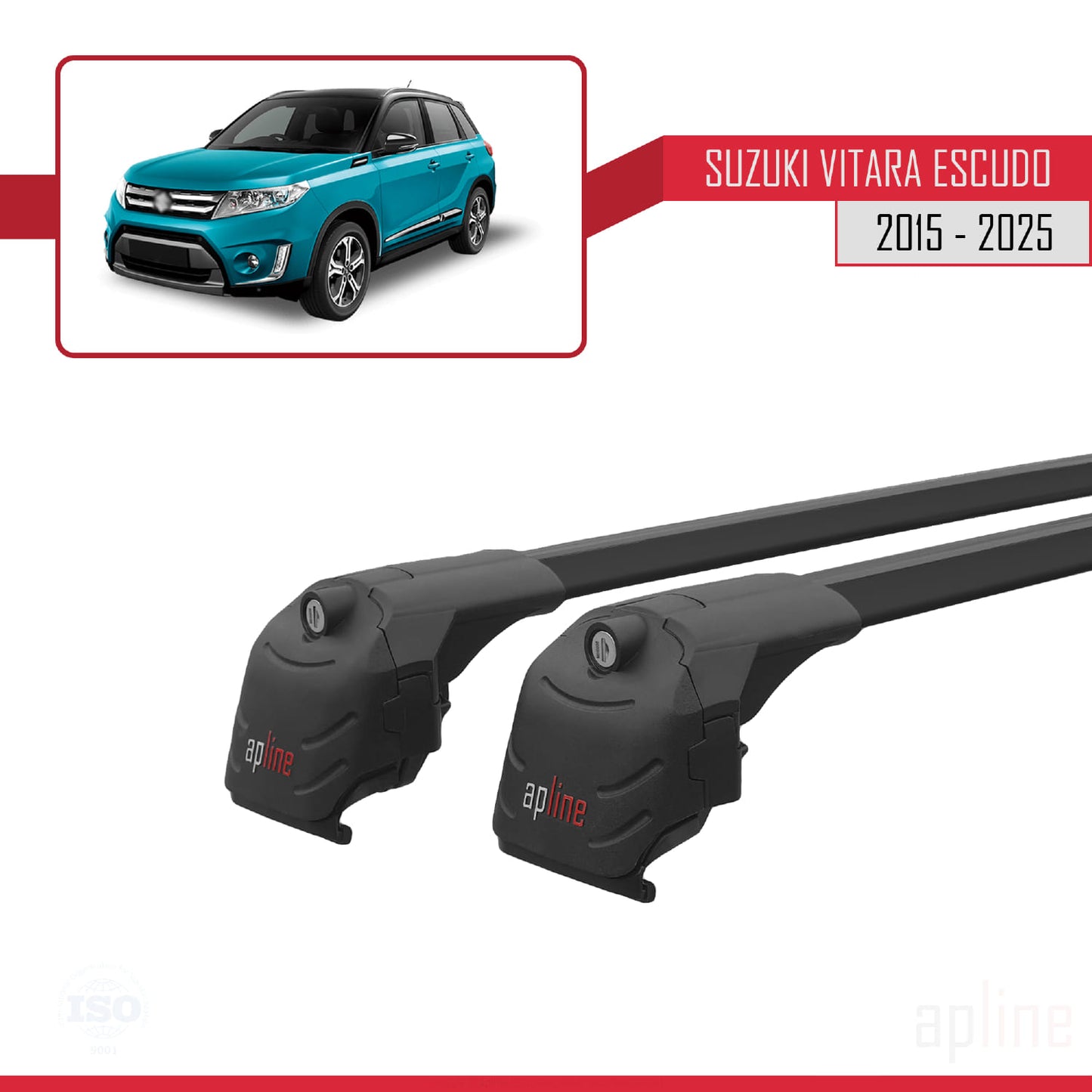 ACE-2 Dakdrager bagagedrager compatibel met Suzuki Vitara/Escudo (LY) 2015-2025 Spoorstaven Zwart Aluminium 2 Staven