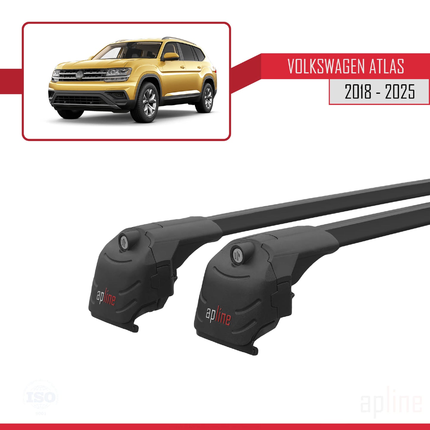 Compatible avec Volkswagen Atlas (CA1) 2018-2025 ACE-2 Barres de Toit Railing Porte-Bagages de Voiture Noir Aluminium 2 Barres