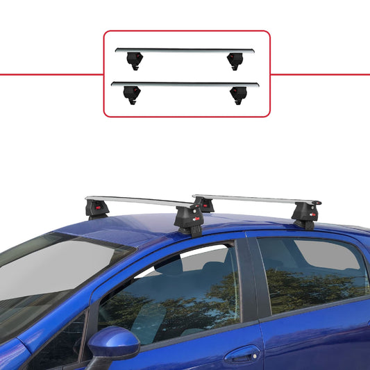 ACE-4 Dakdrager bagagedrager compatibel met Fiat Grande Punto (199) 2005-2012 Spoorstaven Grijs Aluminium 2 Staven