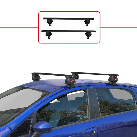 ACE-4 Dakdrager bagagedrager compatibel met Fiat Grande Punto (199) 2005-2012 Spoorstaven Zwart Aluminium 2 Staven