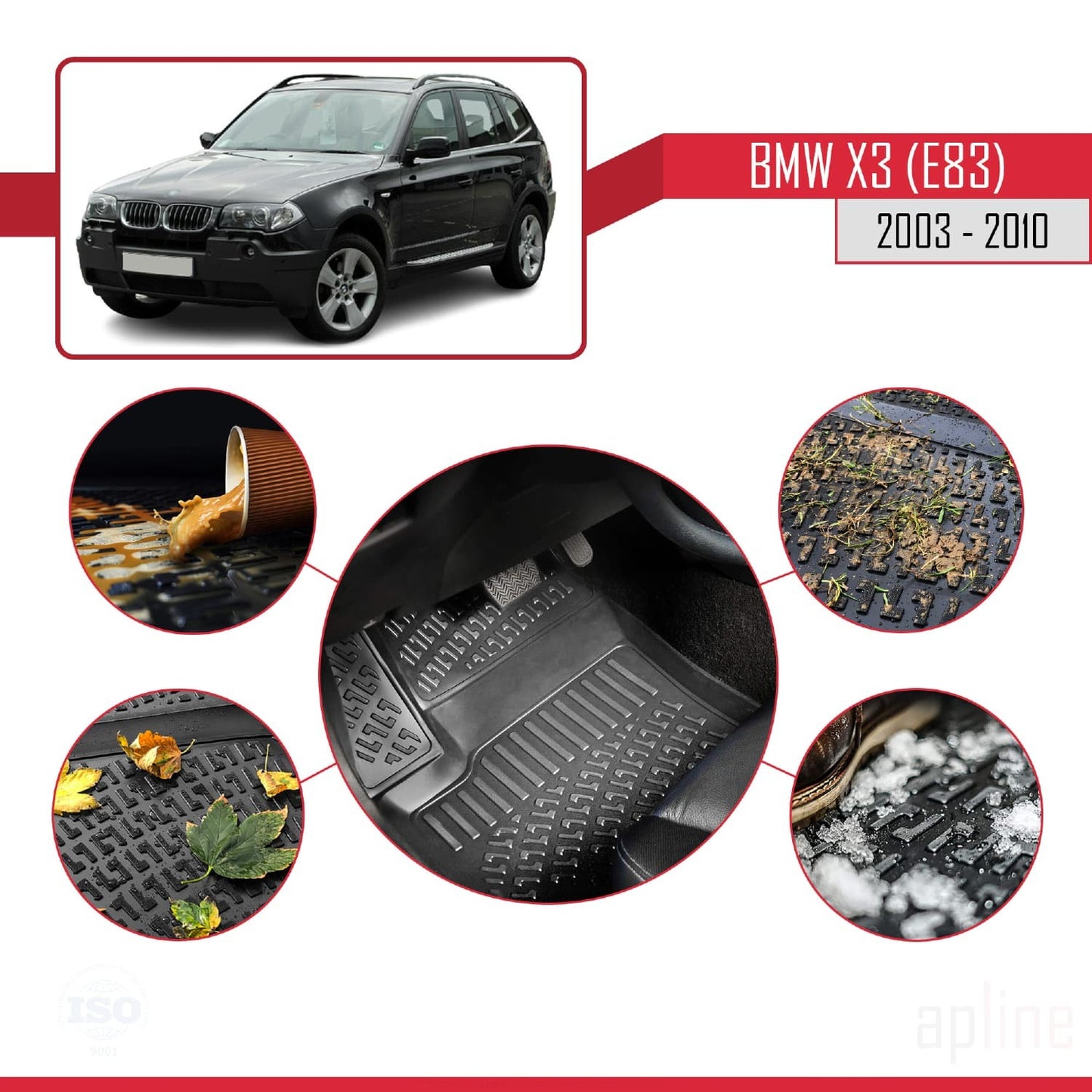 4D Rubbermatten Compatible met BMW X3 (E83) 2003-2010 Zwart