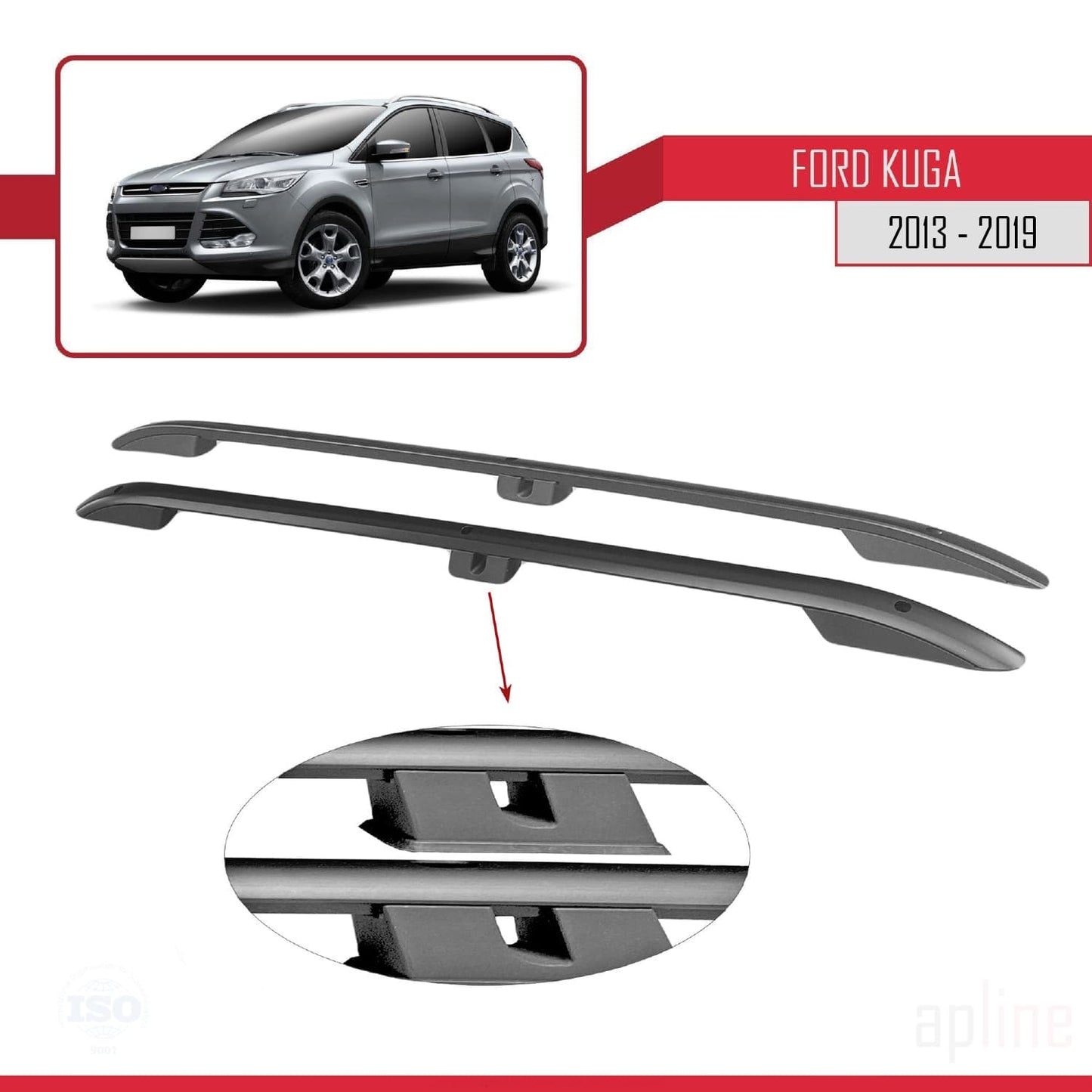 Compatible avec Ford Kuga 2 (C520) 2013-2019 (Empattement Court L1/H1) Rails de Toit Porte-bagages sur le Toit Noir