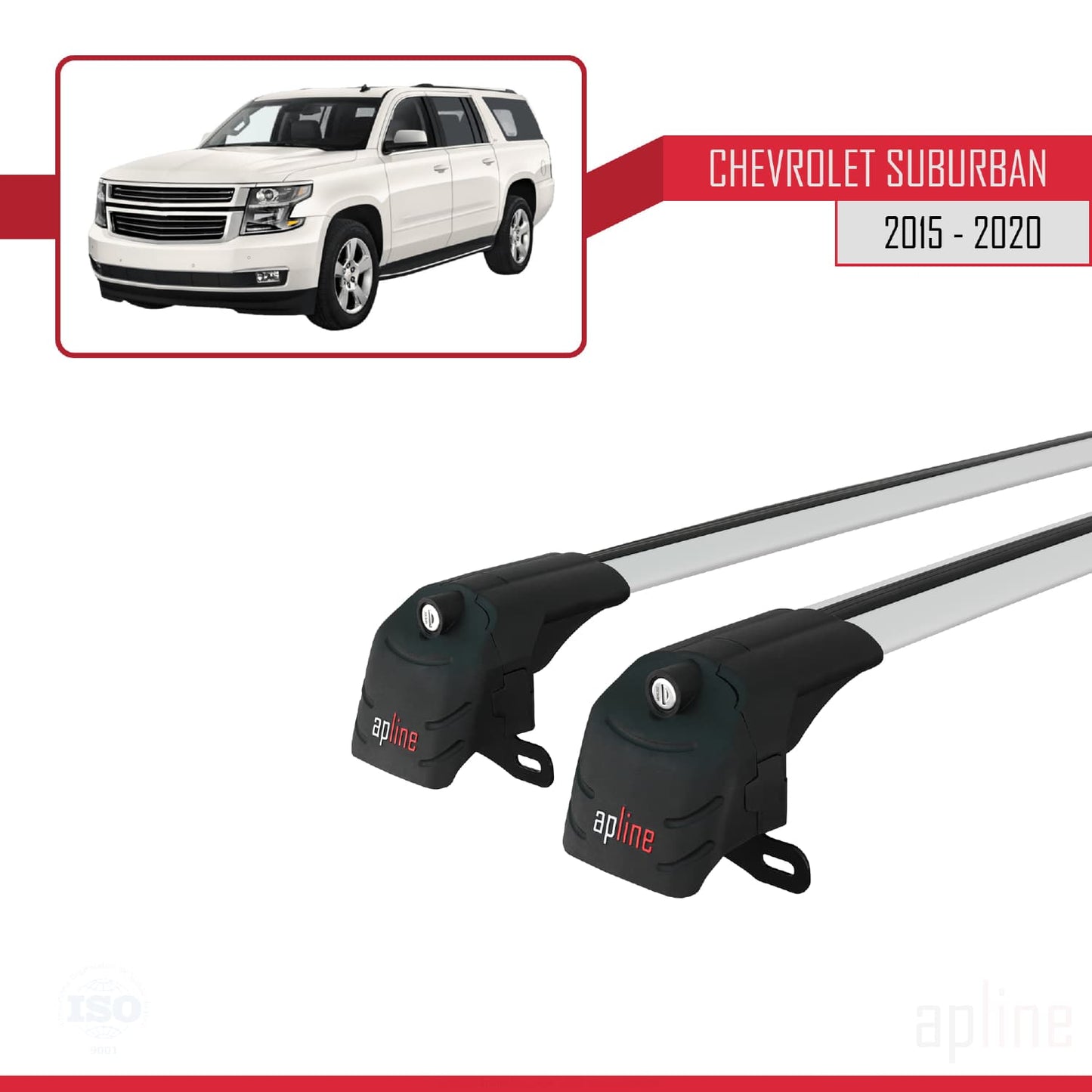 Compatible avec Chevrolet Suburban 2015-2020 ACE-2 Barres de Toit Railing Porte-Bagages de Voiture Gris Aluminium 2 Barres