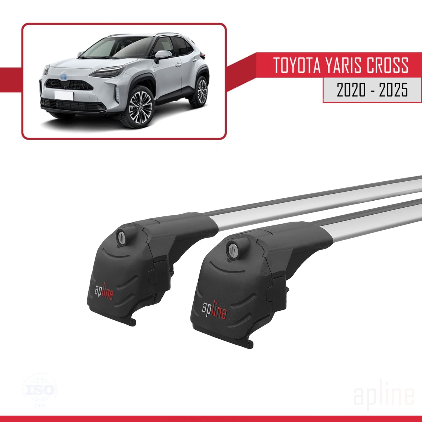 ACE-2 Dakdrager bagagedrager compatibel met Toyota Yaris Cross 2020-2025 Spoorstaven Grijs Aluminium 2 Staven