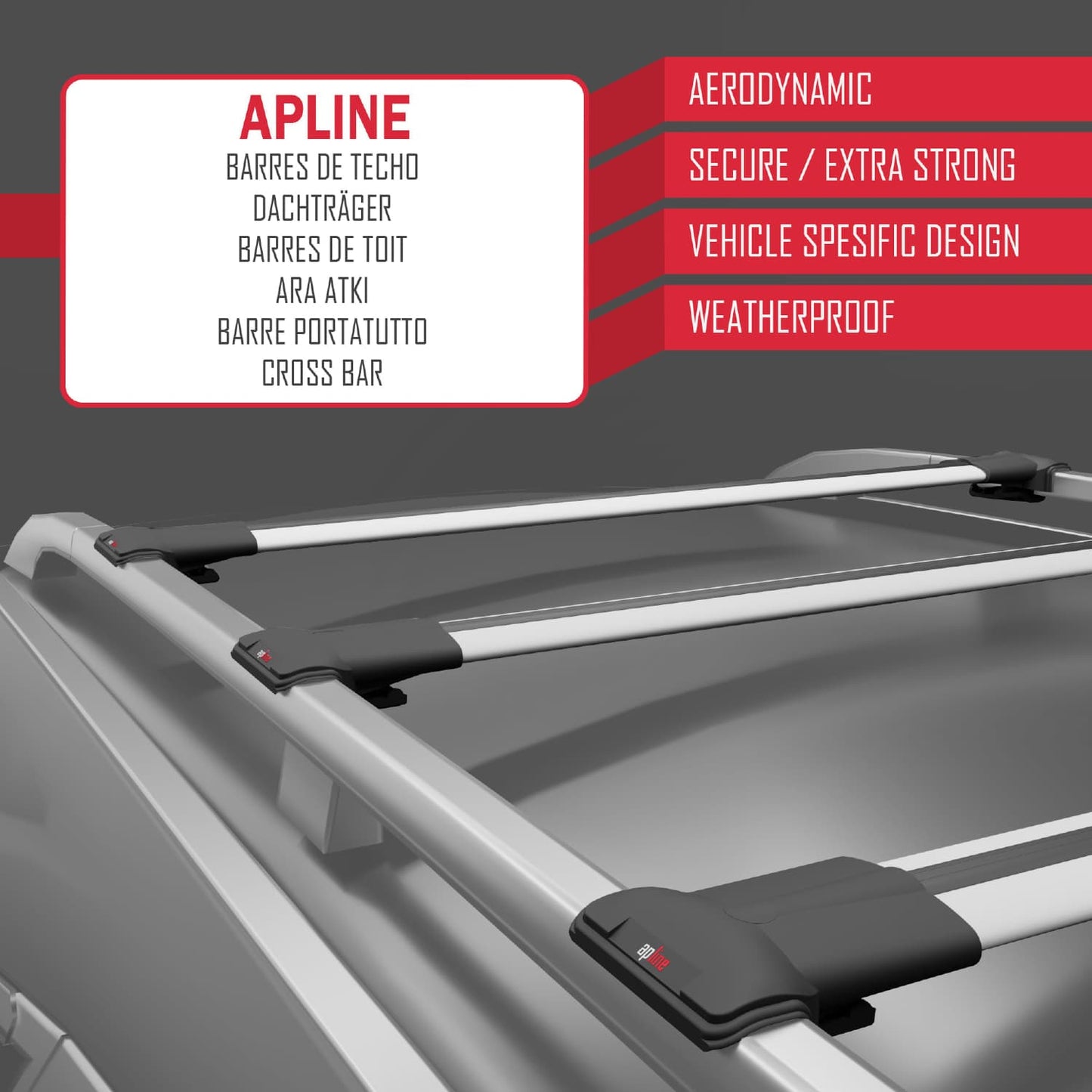 Compatible with Volkswagen Atlas (CA1) 2018-2025 FLY Model Car Roof Rack Cross Bar Grey Aluminium 3 Bars