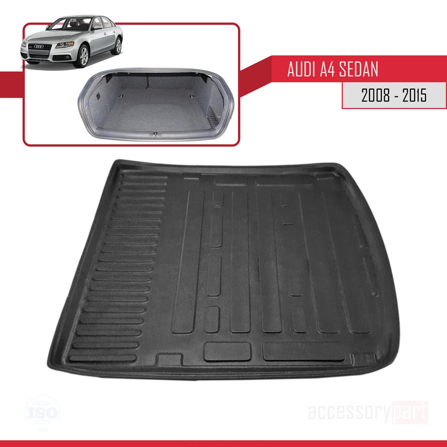 Compatible avec A4 (B8) Berline 2008-2015 Flexible Tapis de Coffre Plancher de Chargement Noir