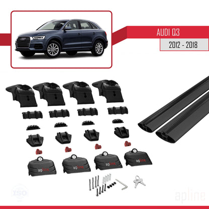 Compatible avec Q3 (8U) 2012-2018 ACE-2 Barres de Toit Railing Porte-Bagages de Voiture Noir Aluminium 2 Barres