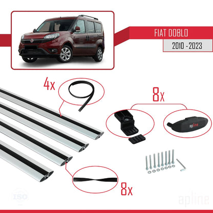 Compatible avec Fiat Doblo 2 2010-2022 BASIC Model Barres de Toit Railing Porte-Bagages de Voiture Gris Aluminium 4 Barres