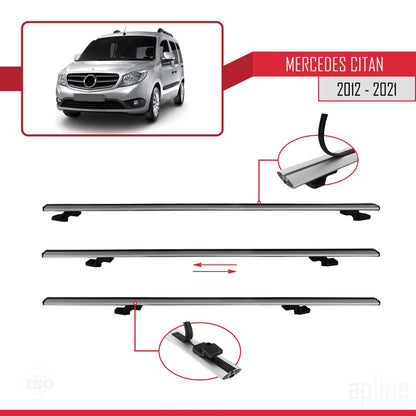 Compatible avec Mercedes Citan (W415) 2012-2021 BASIC Model Barres de Toit Railing Porte-Bagages de Voiture Gris Aluminium 3 Barres