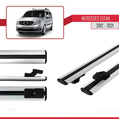 Compatible avec Mercedes Citan (W415) 2012-2021 BASIC Model Barres de Toit Railing Porte-Bagages de Voiture Gris Aluminium 2 Barres