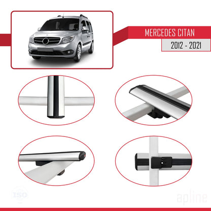 Compatible avec Mercedes Citan (W415) 2012-2021 BASIC Model Barres de Toit Railing Porte-Bagages de Voiture Gris Aluminium 2 Barres