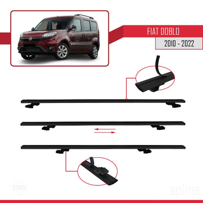 Compatible avec Fiat Doblo 2 2010-2022 BASIC Model Barres de Toit Railing Porte-Bagages de Voiture Noir Aluminium 4 Barres