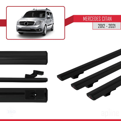 Compatible avec Mercedes Citan (W415) 2012-2021 BASIC Model Barres de Toit Railing Porte-Bagages de Voiture Noir Aluminium 3 Barres