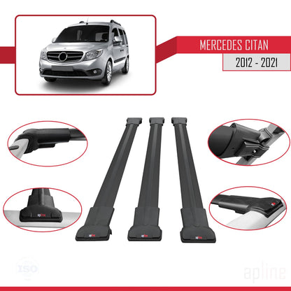 Compatible with Mercedes Citan (W415) 2012-2021 FLY Model Car Roof Rack Cross Bar Black Aluminium 3 Bars